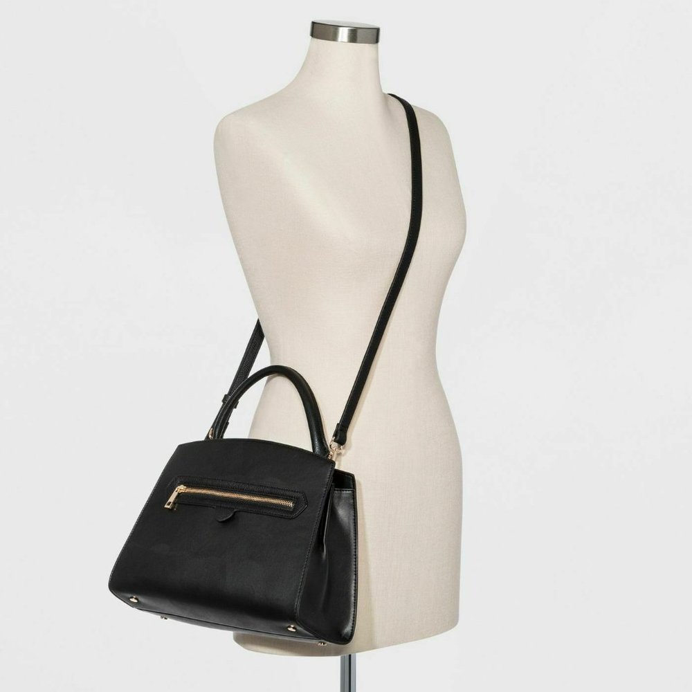 A New Day Faux Leather Satchel Hand Bag Black